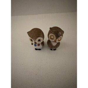 Vintage MCM Hand Painted Transpac Ceramic Mr. & Mrs. Owl Salt & Pepper Shakers